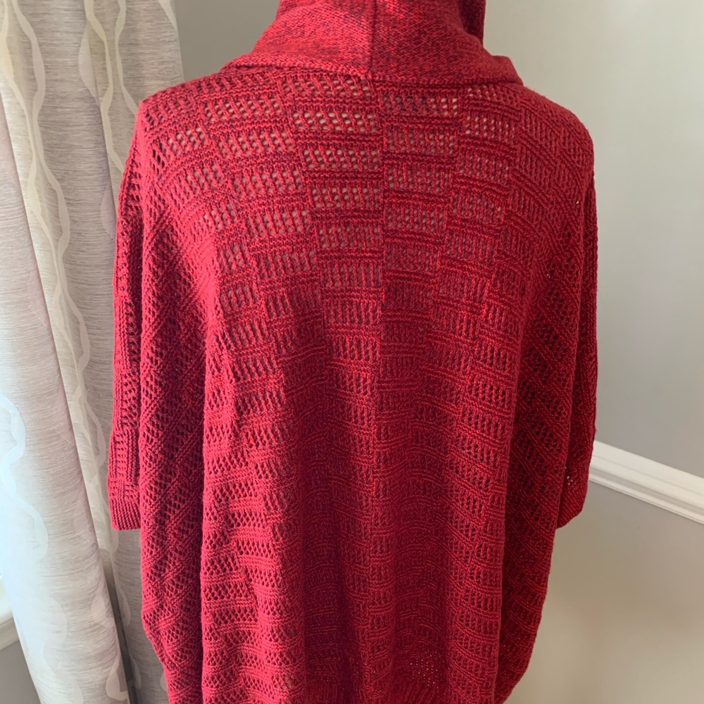 New‎ Direction Red Lightweight Poncho Sweater with Cowl Neck, Size Large - Picture 3 of 5